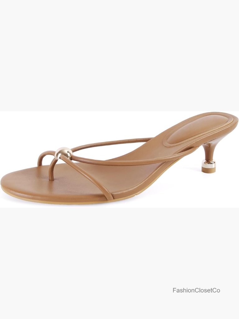 Kitten Heel Sandals Open Toe Flip Flop Heels Slip-On Thong Heeled Sandals